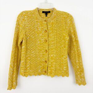 Marc Jacobs Yellow Pointelle Scallop Cardigan Size S Cashmere Wool Cotton